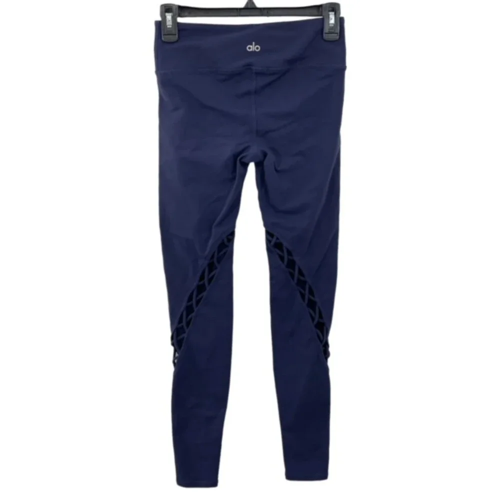 Alo Yoga Entwine Leggings Size XS Rich‎ Navy Blue Cut Out Mid Rise Athletic
